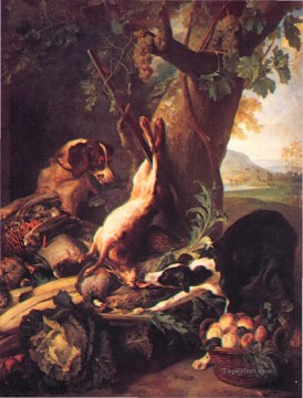 動物 Painting - 古典的な犬のウサギと静物画